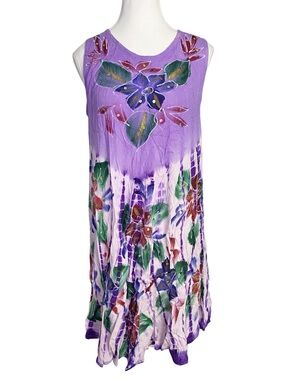 Beach by Exist Purple Tie-Dye Hand-Painted Sequin Boho Dress Coverup OS